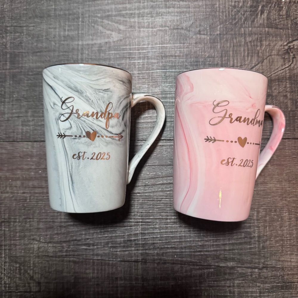 Grandpa Marble Mug Set - Gray and Pink